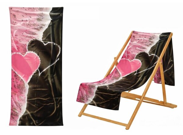 Ręcznik Plażowy Kąpielowy Szybkoschnący Na Basen 70x140cm Mikrofibra Serce
