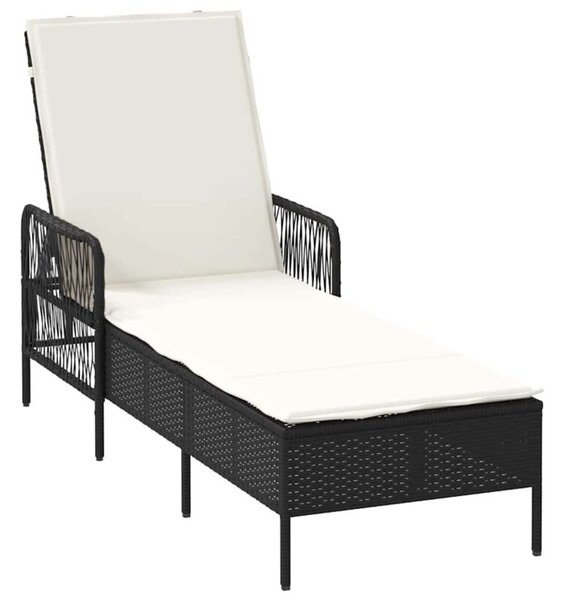 Leżak czarny i kremowo-biały 55 x 200 x 92 cm polirattan