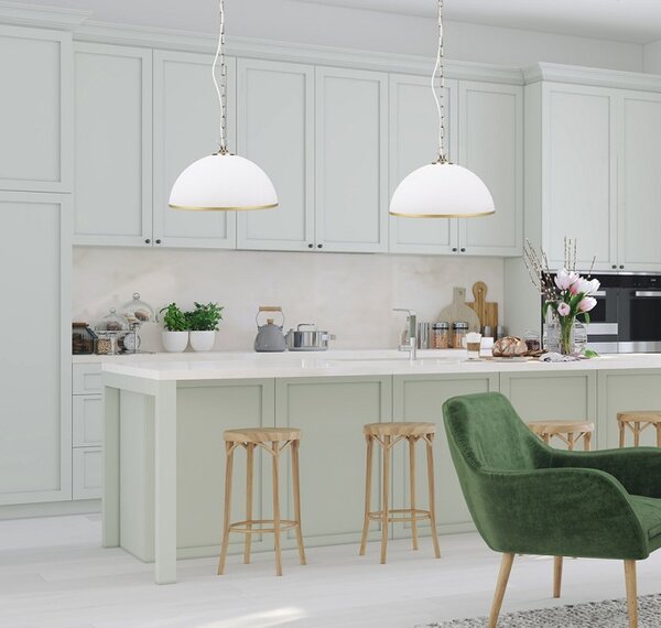 Klasyczna lampa wisząca ze szklanym kloszem ozdobionym złotym paskiem - 5X V157 M9-B11