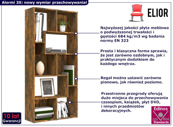 Otwarty regał w nowoczesnym stylu przydymiony dąb L3-K18