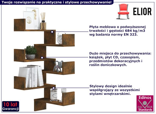 2 sztuki półek ściennych przydymiony dąb R8-M73