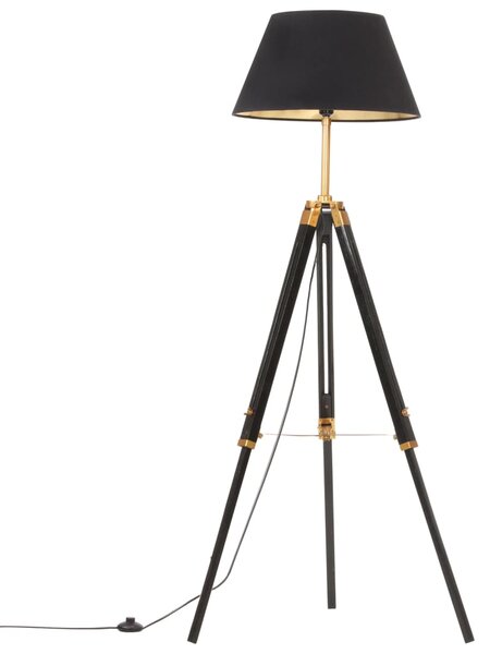 Lampa podłogowa na trójnogu, czarno-złota, drewno, 141 cm