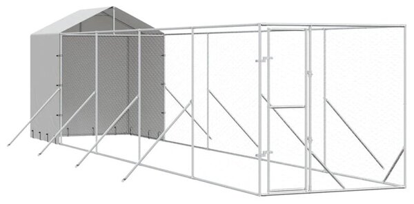 Kojec dla psa, z dachem, srebrny, 2x10x2,5m, stal galwanizowana