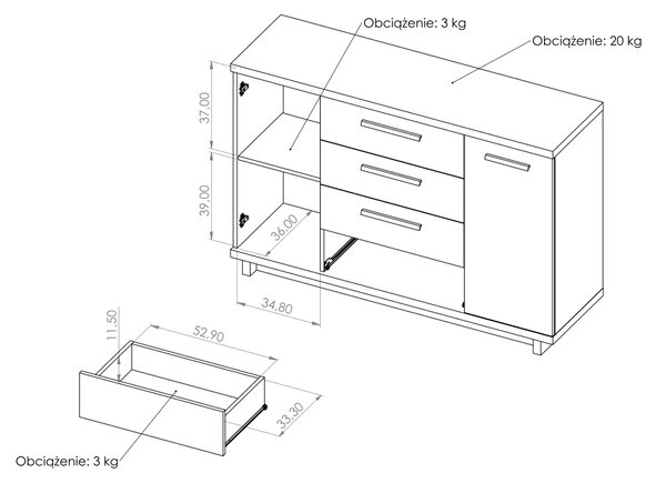 Komoda K2D4SZ INES dąb artisan
