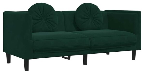 Sofa 2-osobowa z poduszkami, ciemnozielona, aksamit