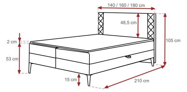 Łóżko kontynentalne PORTES ciemny szary