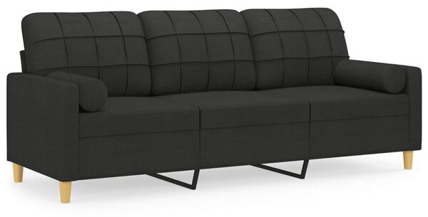 Sofa 3-osobowa z poduszkami, czarna, 180 cm, tkanina