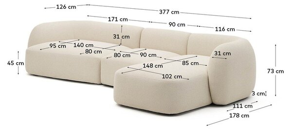 Kremowy narożnik z tkaniny szenilowej (prawostronny/z szezlongiem) Martina – Kave Home