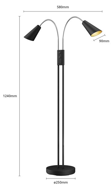 Lampa stojąca Medira Lucande, czarny, salon / jadalnia, metal, nowoczesny