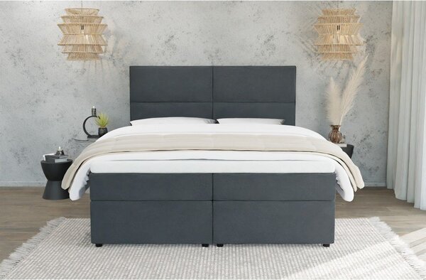 Szare łóżko boxspring ze schowkiem 140x200 cm Rico – Ropez