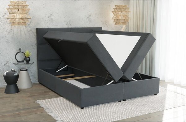 Szare łóżko boxspring ze schowkiem 140x200 cm Rico – Ropez