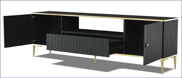 Czarna szafka rtv z lamelami w stylu glamour E9-W81