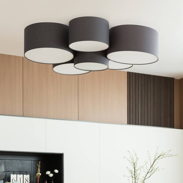 Lampa sufitowa Maureka Lindby, możliwość ściemniania, czarny, salon / jadalnia, tkanina / materiał / jedwab, nowoczesny