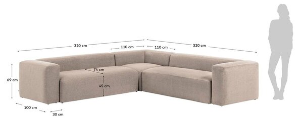 Beżowy narożnik z tkaniny szenilowej Blok – Kave Home