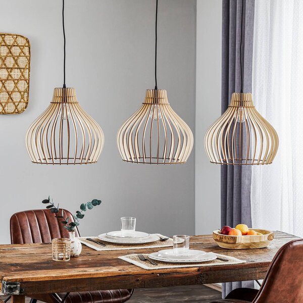 Lampa wisząca Barrel TEMAR LIGHTING, możliwość ściemniania, jasne drewno, salon / jadalnia, drewno, dworkowy / rustykalny