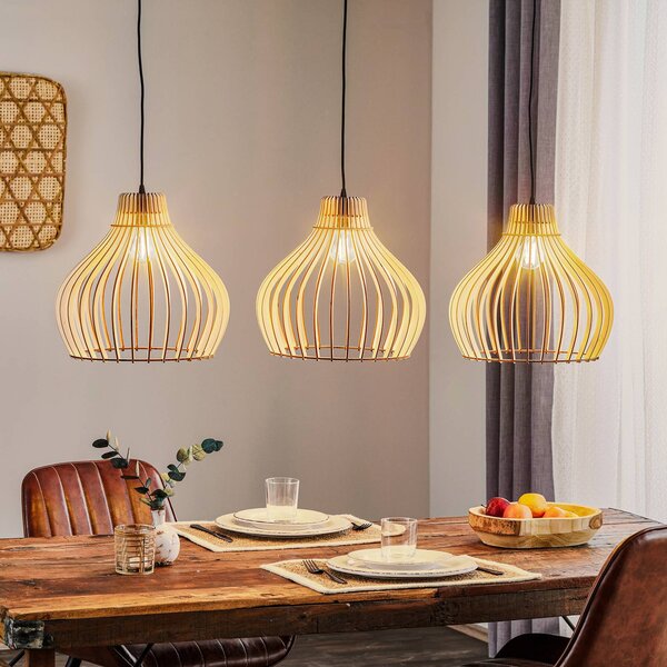 Lampa wisząca Barrel TEMAR LIGHTING, możliwość ściemniania, jasne drewno, salon / jadalnia, drewno, dworkowy / rustykalny