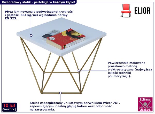 Minimalistyczny stolik kawowy biały + złoty P5-R49