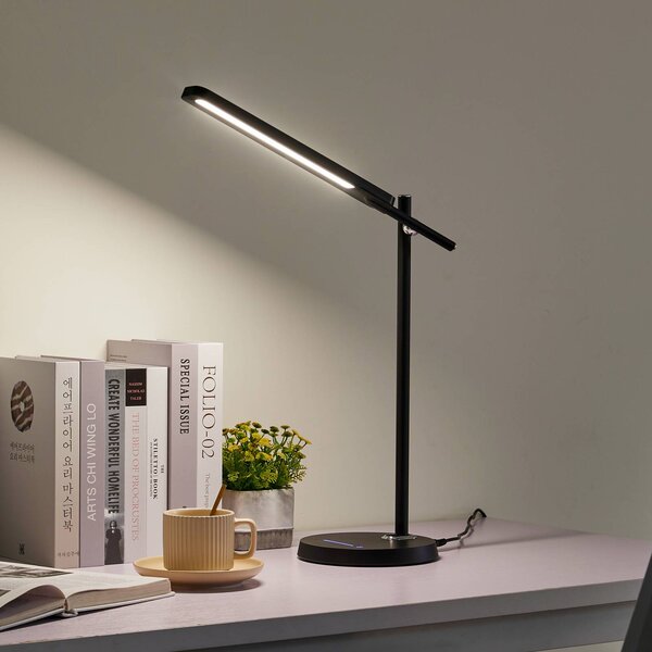 Lampa biurkowa LED Valtorin Lindby, możliwość ściemniania, czarny, biuro, tworzywo sztuczne, nowoczesny