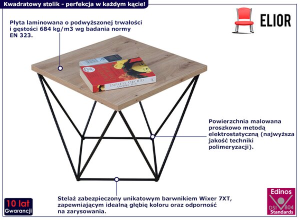Stolik kawowy w stylu industrialnym dąb artisan + czarny W7-C38