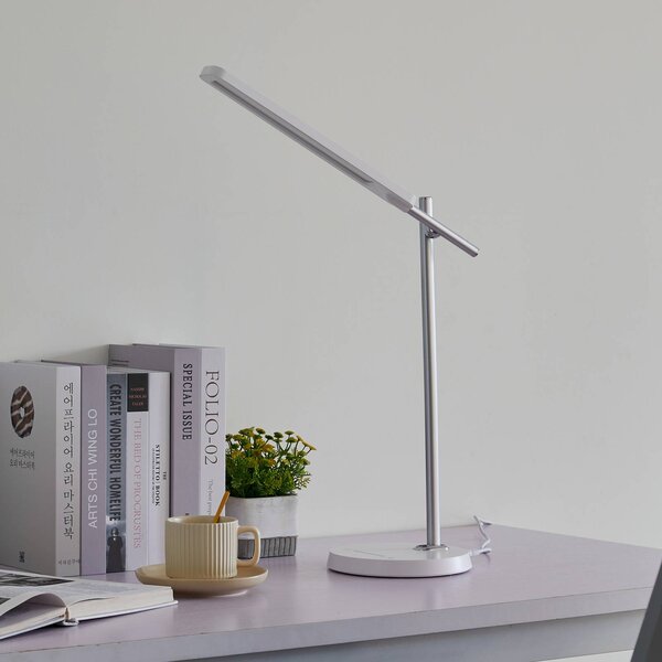 Lampa biurkowa LED Valtorin Lindby, możliwość ściemniania, biały / opal, biuro, tworzywo sztuczne, nowoczesny