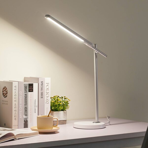 Lampa biurkowa LED Valtorin Lindby, możliwość ściemniania, biały / opal, biuro, tworzywo sztuczne, nowoczesny