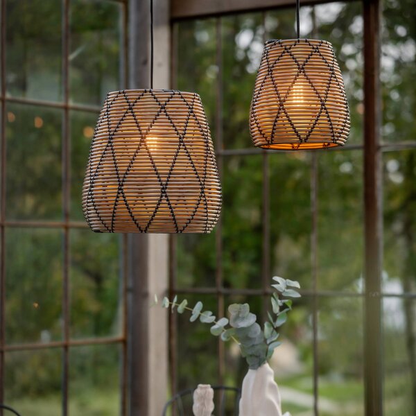 PR Home Lollo lampa wisząca zewnętrzna, wygląd naturalnego rattanu, Ø 38 cm, brązowy / rdzawy, tworzywo sztuczne