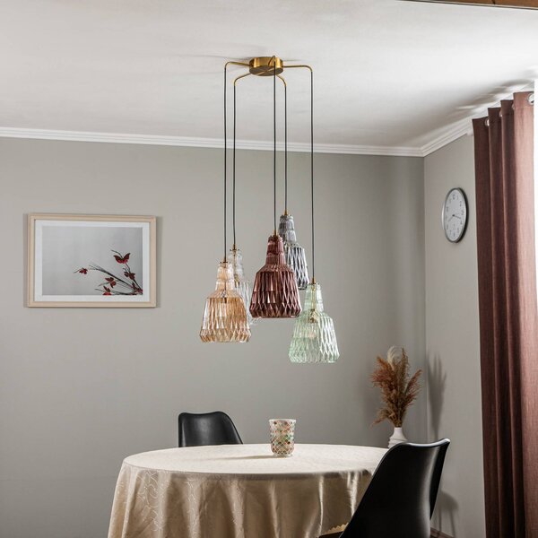 Lampa wisząca szklana Belarion Lindby, możliwość ściemniania, multikolor, salon / jadalnia, szkło, vintage