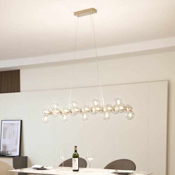 Lampa wisząca szklana Naelen Lucande, możliwość ściemniania, mosiężny / złoty, salon / jadalnia, metal, nowoczesny