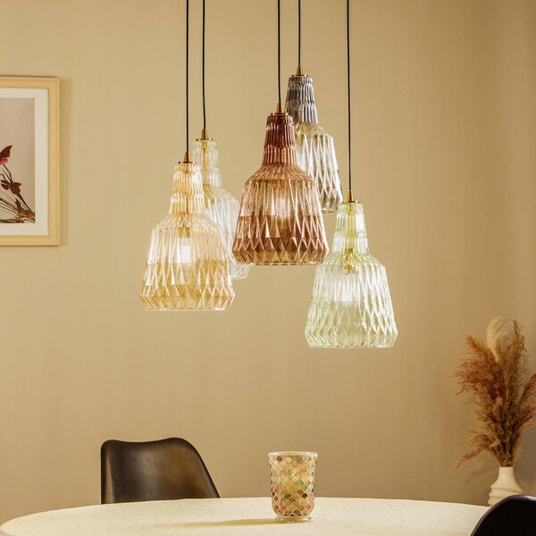 Lampa wisząca szklana Belarion Lindby, możliwość ściemniania, multikolor, salon / jadalnia, szkło, vintage