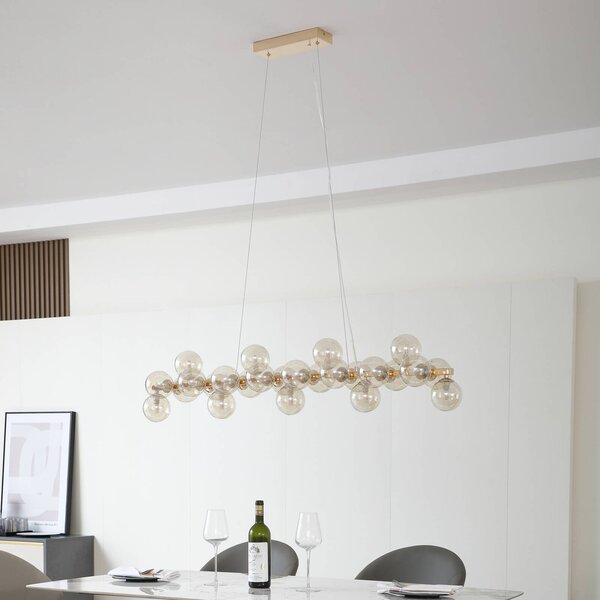 Lampa wisząca szklana Naelen Lucande, możliwość ściemniania, mosiężny / złoty, salon / jadalnia, metal, nowoczesny