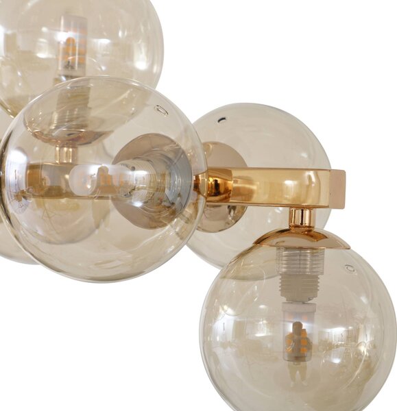 Lampa wisząca szklana Naelen Lucande, możliwość ściemniania, mosiężny / złoty, salon / jadalnia, metal, nowoczesny
