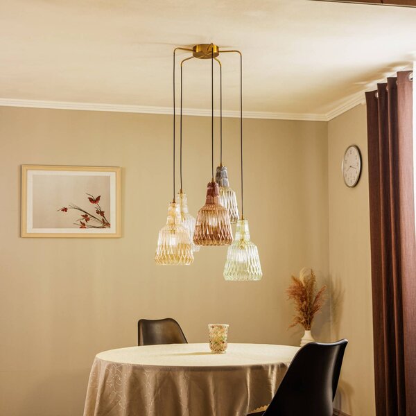 Lampa wisząca szklana Belarion Lindby, możliwość ściemniania, multikolor, salon / jadalnia, szkło, vintage