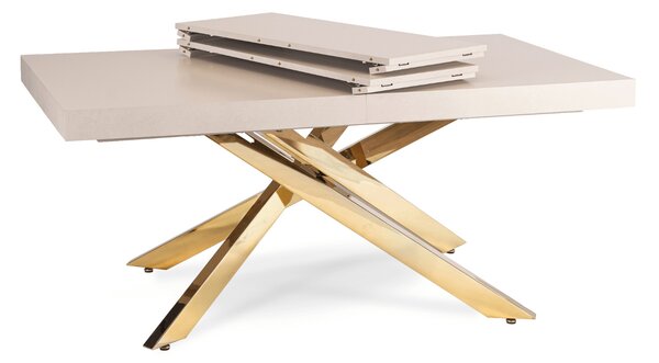Stół Prostokątny Rozkładany HAMPTON 160-240 cm Kaszmir/Złoty do Jadalni Glamour