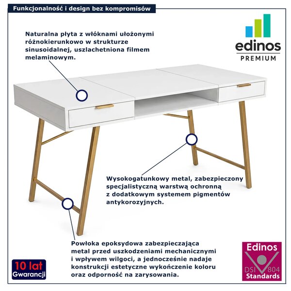 Nowoczesne biurko komputerowe 120 cm biały + złoty F3-L33