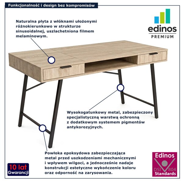 Loftowe biurko z szufladami dąb sonoma + czarny 120 cm F1-K82