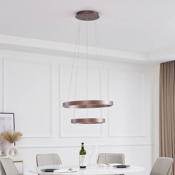 Inteligentna lampa wisząca Yonam Lucande, możliwość ściemniania, brązowy / rdzawy, salon / jadalnia, aluminium, nowoczesny