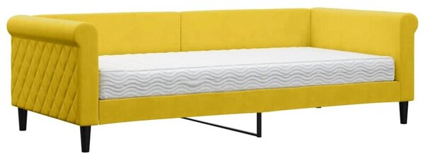 Sofa z materacem do spania, żółta, 90x200 cm, aksamit