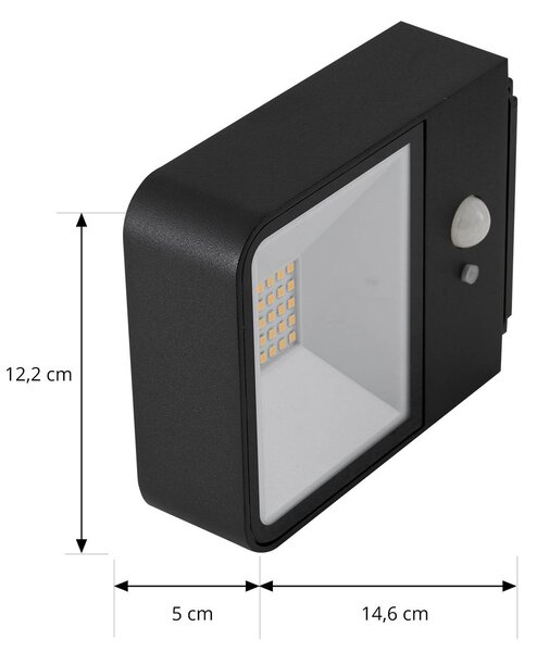 Lucande LED kinkiet zewnętrzny Dava, wysokość 5 cm, czujnik Dava, czarny, aluminium, nowoczesny