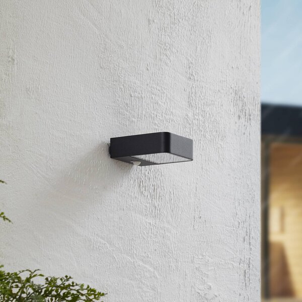 Lucande LED kinkiet zewnętrzny Dava, wysokość 5 cm, czujnik Dava, czarny, aluminium, nowoczesny