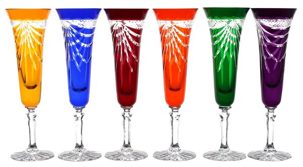 Kieliszki kryształowe do szampana mix kolorów, 6szt, 140ml