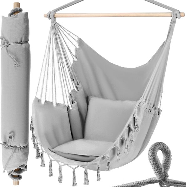 Fotel wiszcy Fotel wiszcy 97x130cm Hamak wewntrzny zewntrzny do 120 kg 20937, kolor: szaro-szary