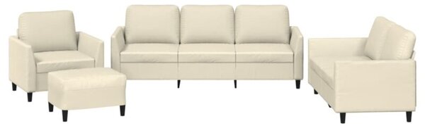 Sofa 4-osobowa z poduszkami, kremowa, sztuczna skÃ³ra
