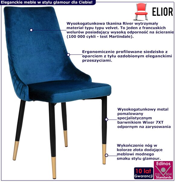 Granatowe metalowe krzesło tapicerowane glamour W2-M48