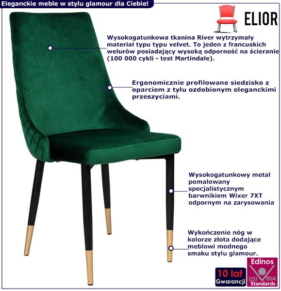 Zielone krzesło glamour z pikowanym tyłem L6-E75