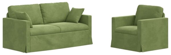 Modularna sofa aksamitna w kolorze jasnozielonym z czarnymi akcentami