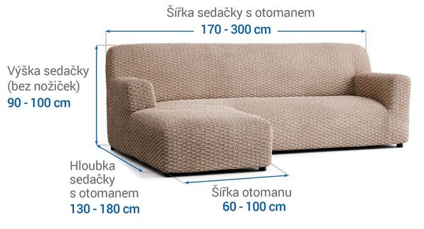 Bi-elastyczne pokrowce MOSAICO beżowe narożnik z otomaną po lewej stronie (sz. 170 - 300 cm)