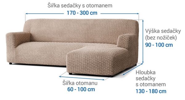 Bi-elastyczne pokrowce MOSAICO beżowe narożnik z otomaną po prawej stronie (sz. 170 - 300 cm)