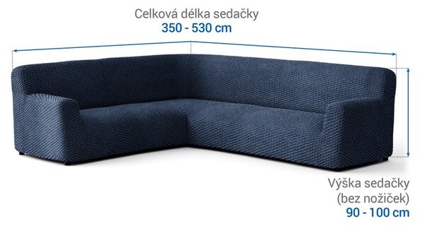 Bi-elastyczne pokrowce MOSAICO niebieskie kanapa narożnikowa (sz. 350 - 530 cm)