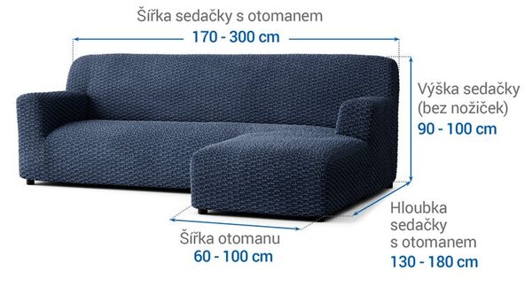 Bi-elastyczne pokrowce MOSAICO niebieskie narożnik z otomaną po prawej stronie (sz. 170 - 300 cm)