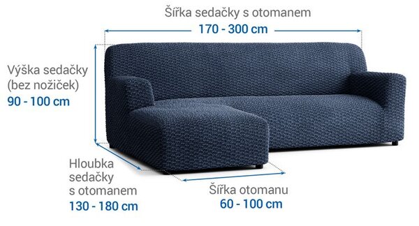 Bi-elastyczne pokrowce MOSAICO niebieskie narożnik z otomaną po lewej stronie (sz. 170 - 300 cm)